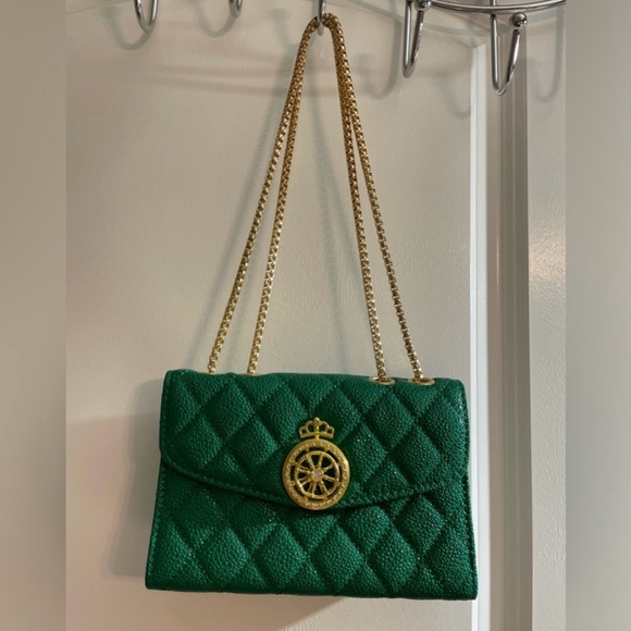 Handbags - Green Quilted Bag with Gold Chain